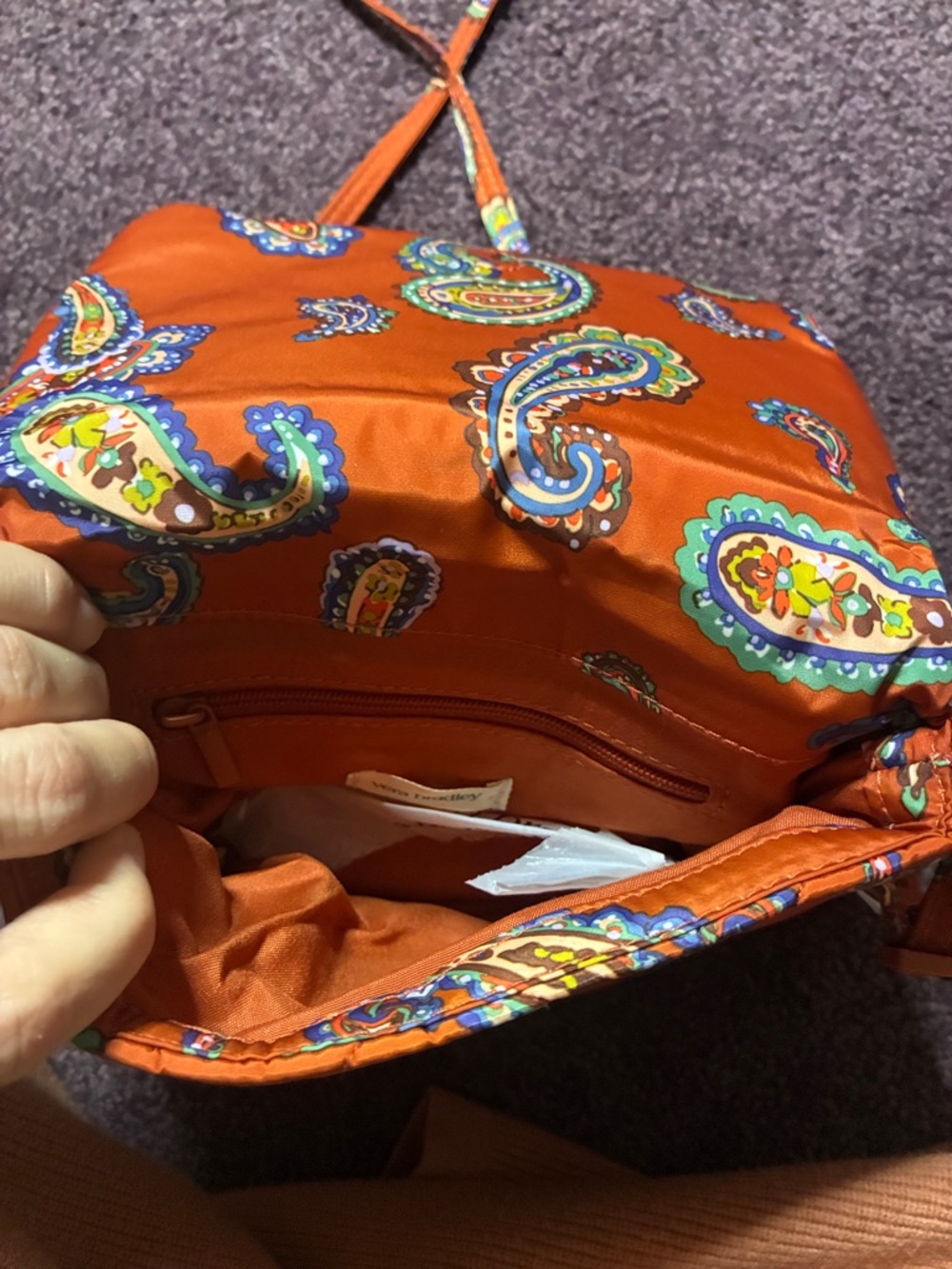 Vera Bradley small Flap Hipster Orange Manor Paisley Quilted Crossbody Bag NWT - Picture 3 of 5